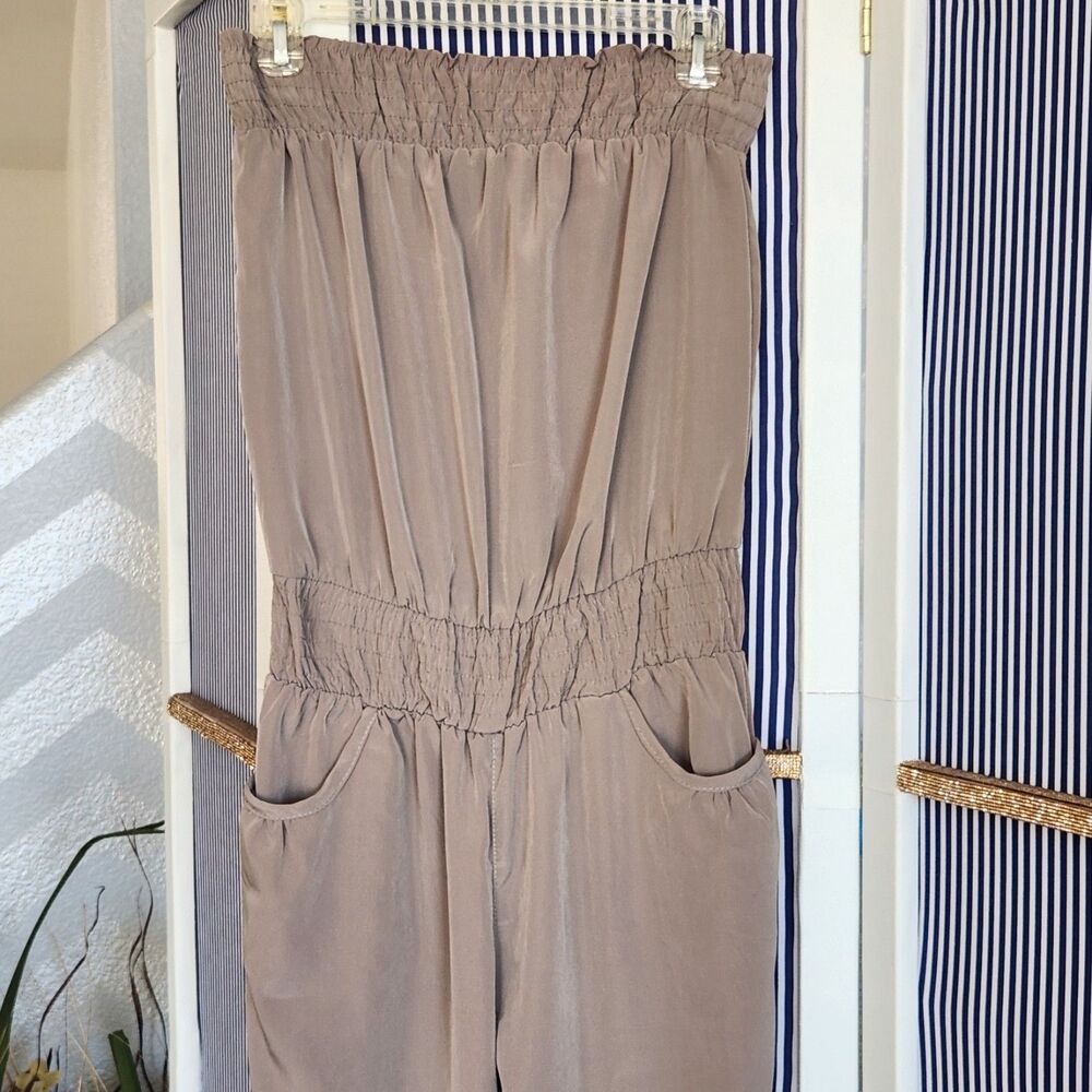 Classy Beige Wide Leg Strapless pants jumpsuit Size Medium - Picture 4 of 8
